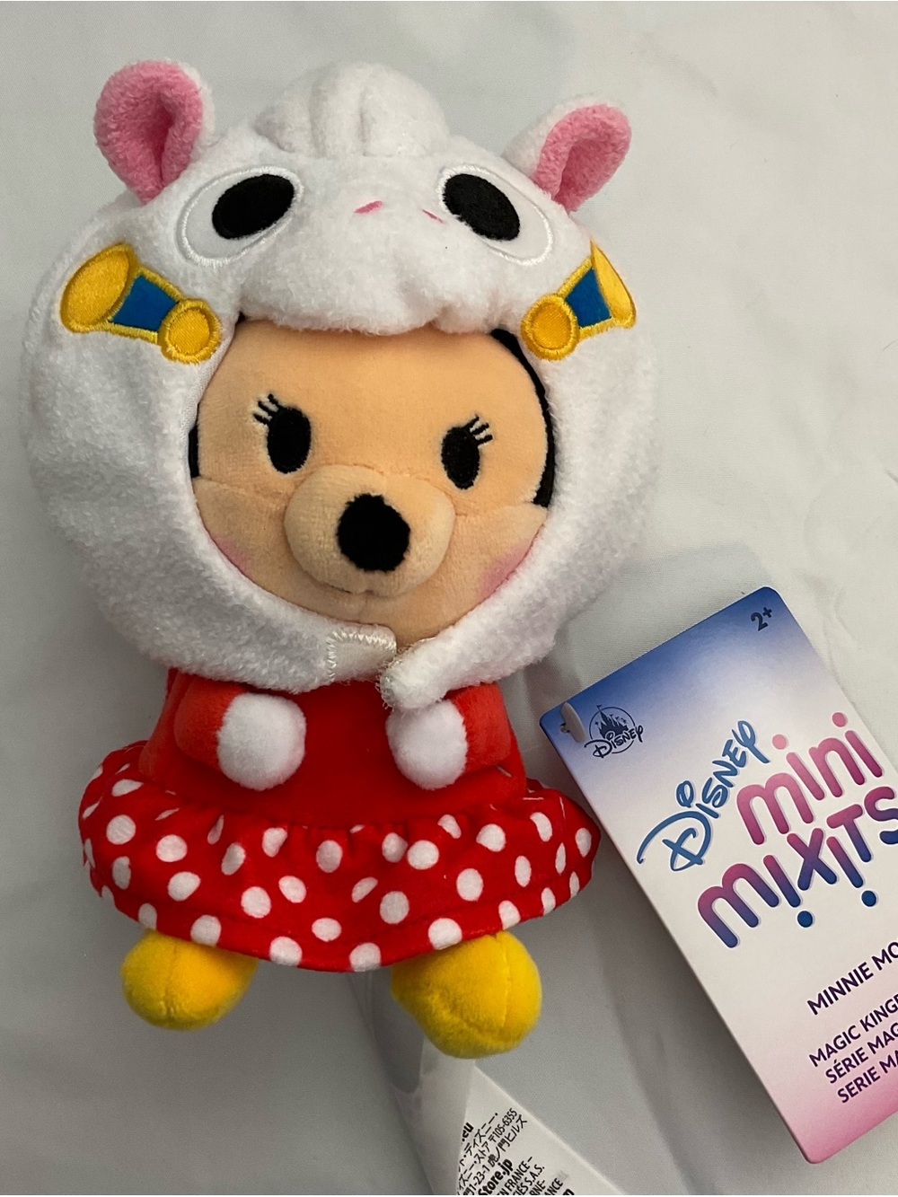Disney Minnie Mouse Plush in White Sheep Hood and Red Polka Dot Dress